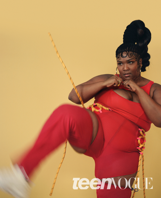 Lizzo wears Chromat to work on her “Fitness.”